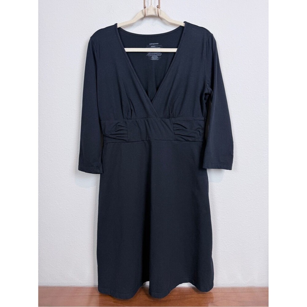 Patagonia Black V-Neck Organic Cotton Midi Dress L